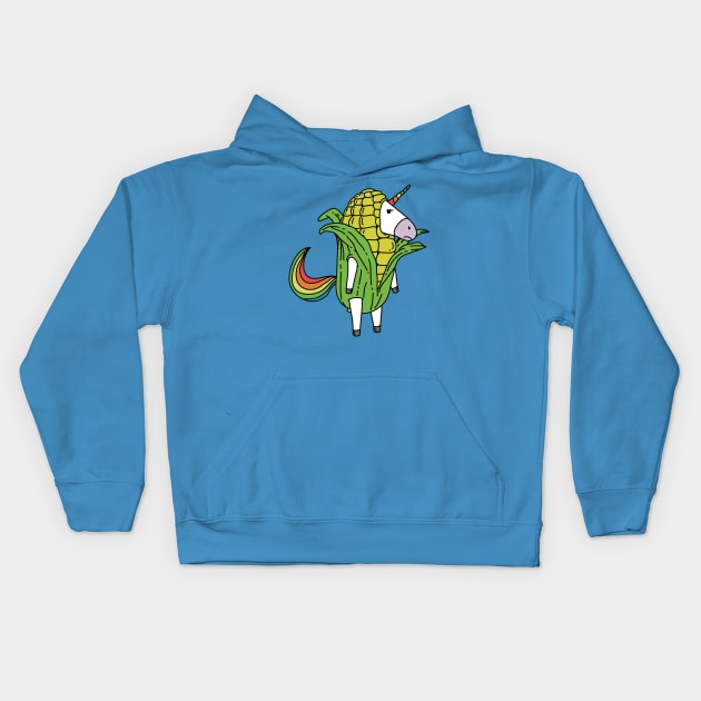 Cute Unicorn Wearing Corn Kids Hoodie by Freid